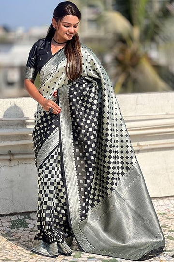 Stunning Banarasi Silk Saree with Subtle Design & Silver Zari Weaving S0097