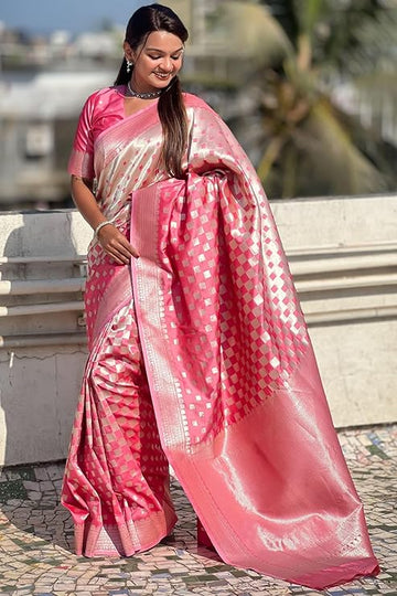 Stunning Banarasi Silk Saree with Subtle Design & Silver Zari Weaving S0098