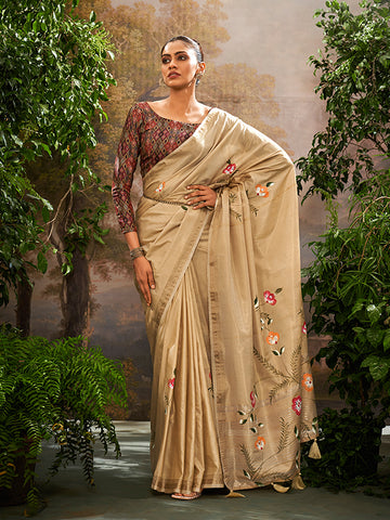 Beautiful Kalamkari Printed Soft Linen Tissue Saree S0023