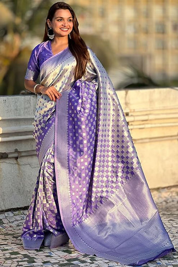 Stunning Banarasi Silk Saree with Subtle Design & Silver Zari Weaving S0103