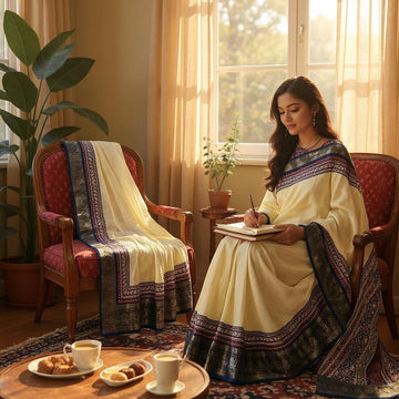 Semi Gaji Ajrakh Silk Jari Saree S009