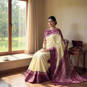 Semi Gaji Ajrakh Silk Jari Saree S010