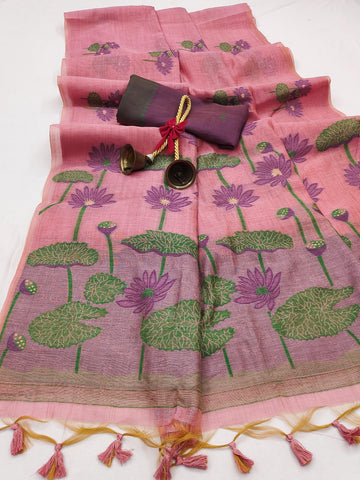 Soft Muga Cotton Saree with Floral Weaving S0127