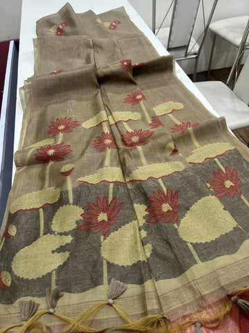 Soft Muga Cotton Saree with Floral Weaving S0128