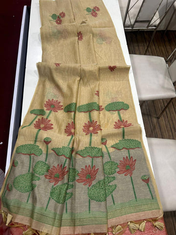 Soft Muga Cotton Saree with Floral Weaving S0124