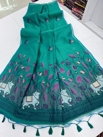 Soft Muga Cotton Saree with Pichwai Pallu S0131