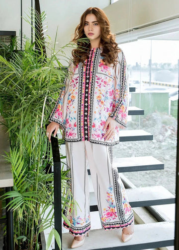 elegant white floral co-ord set C004