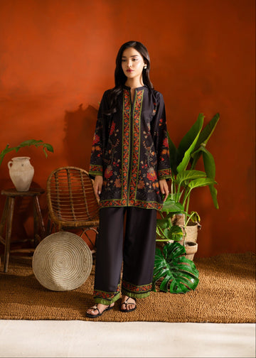 Black Floral Print Poly Cotton Co-ord Set for Women – Festive & Party Wear C024