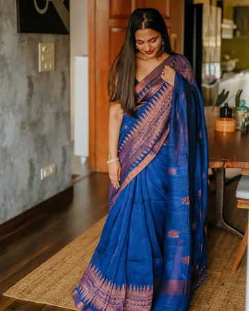 Banarasi Soft Silk Saree with Minimal Design & Copper Zari Weaving S0075