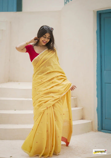 Celebrity style Soft Cotton Silk Sari with Jacquard border S0087