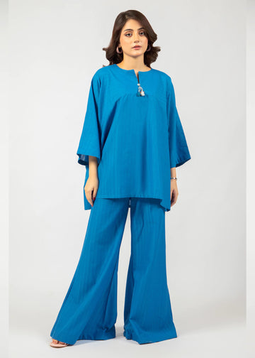 Trendy Blue Plain Co-ord Set for Women - C018