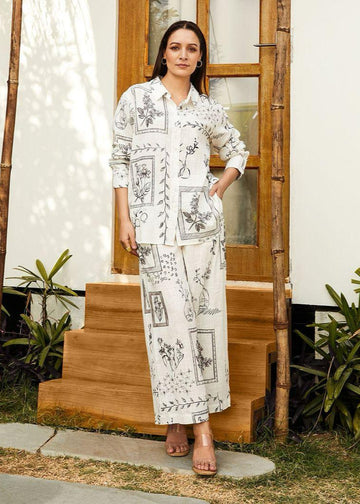 Trendy White Poly cotton Party wear Co-ord set C001