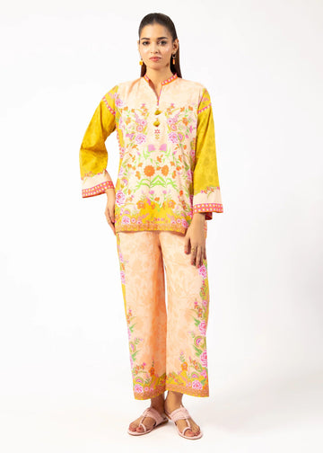 Women's Bright Floral Mustard & Peach color Co-ord Set C025