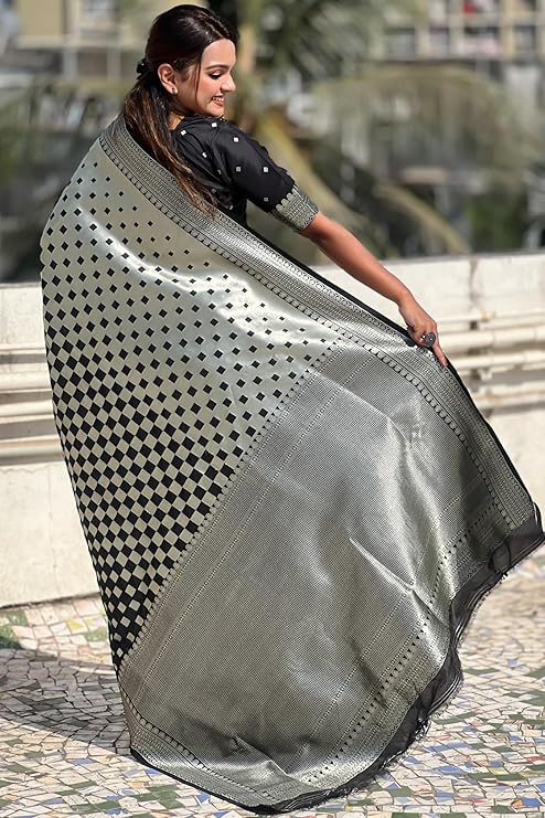 Stunning Banarasi Silk Saree with Subtle Design & Silver Zari Weaving S0097