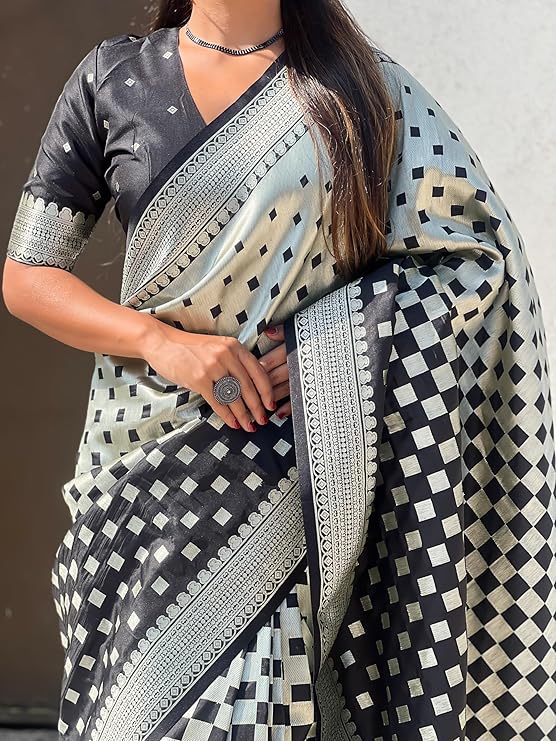 Stunning Banarasi Silk Saree with Subtle Design & Silver Zari Weaving S0097