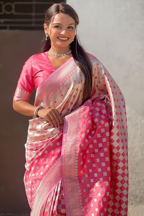 Stunning Banarasi Silk Saree with Subtle Design & Silver Zari Weaving S0098