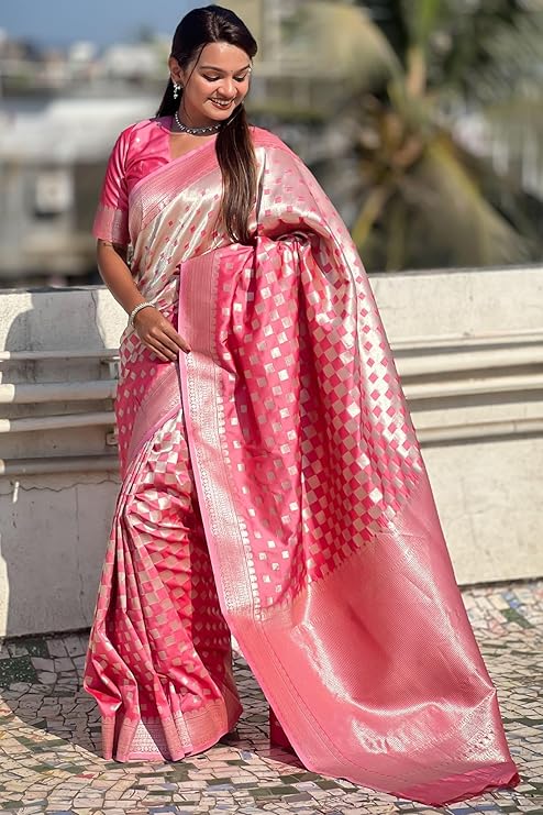Stunning Banarasi Silk Saree with Subtle Design & Silver Zari Weaving S0098