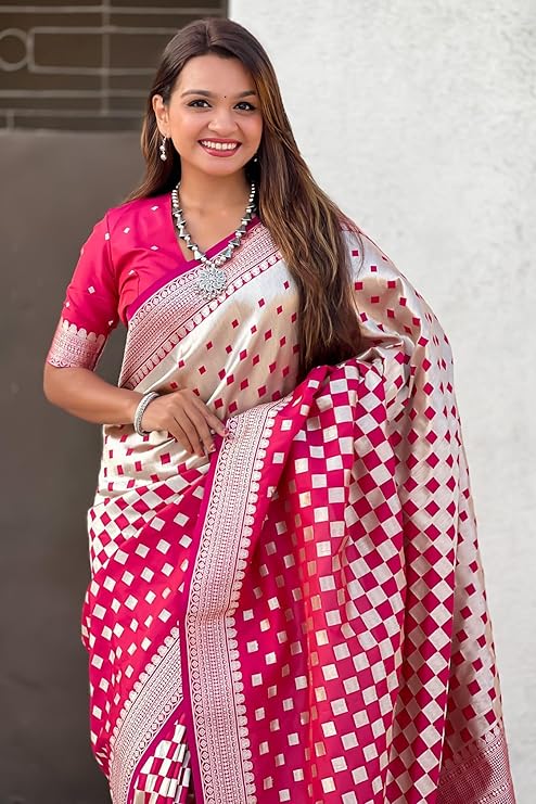 Stunning Banarasi Silk Saree with Subtle Design & Silver Zari Weaving S0100