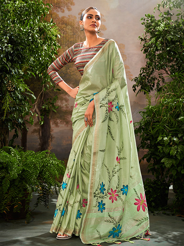 Beautiful Kalamkari Printed Soft Linen Tissue Saree S0023