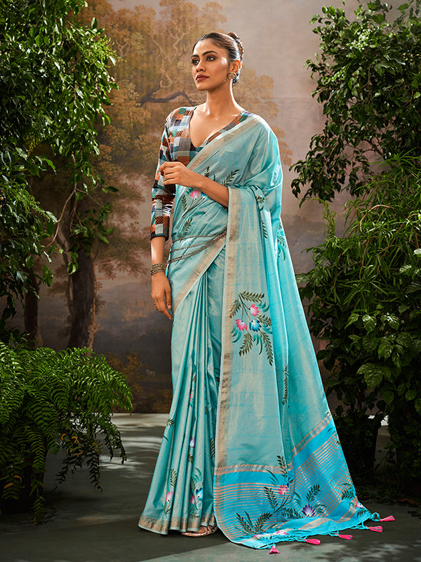 Beautiful Kalamkari Printed Soft Linen Tissue Saree S0023