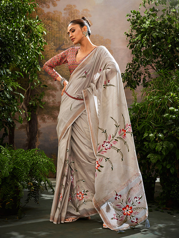 Beautiful Kalamkari Printed Soft Linen Tissue Saree S0023