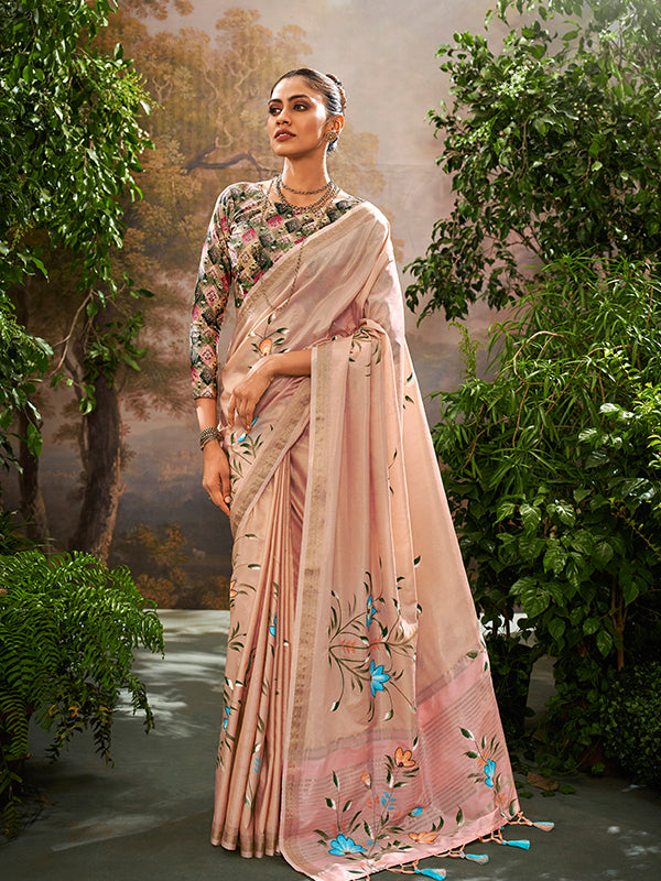 Beautiful Kalamkari Printed Soft Linen Tissue Saree S0023