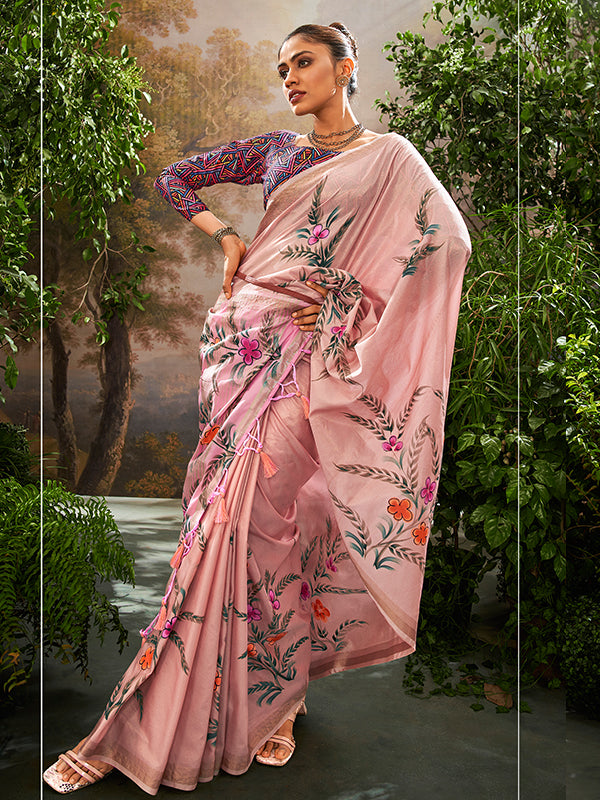 Beautiful Kalamkari Printed Soft Linen Tissue Saree S0023