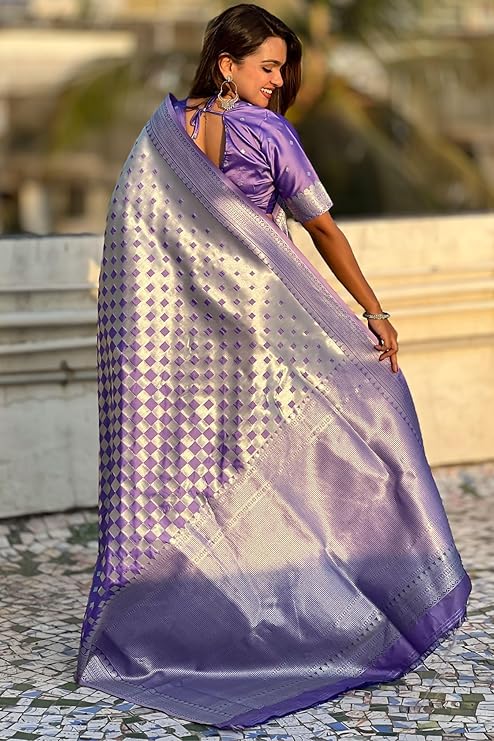 Stunning Banarasi Silk Saree with Subtle Design & Silver Zari Weaving S0103