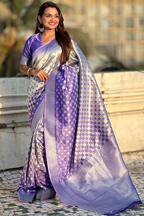 Stunning Banarasi Silk Saree with Subtle Design & Silver Zari Weaving S0103