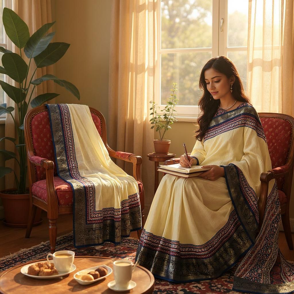 Semi Gaji Ajrakh Silk Jari Saree  S009