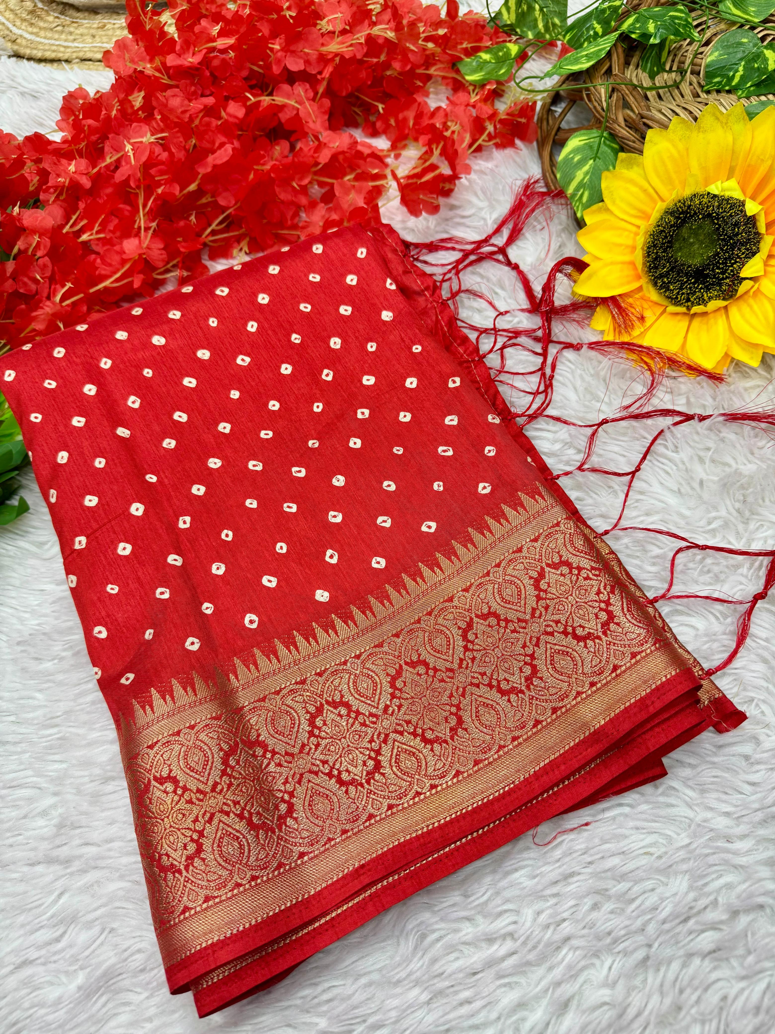 Red  Soft Dola Silk Saree S008