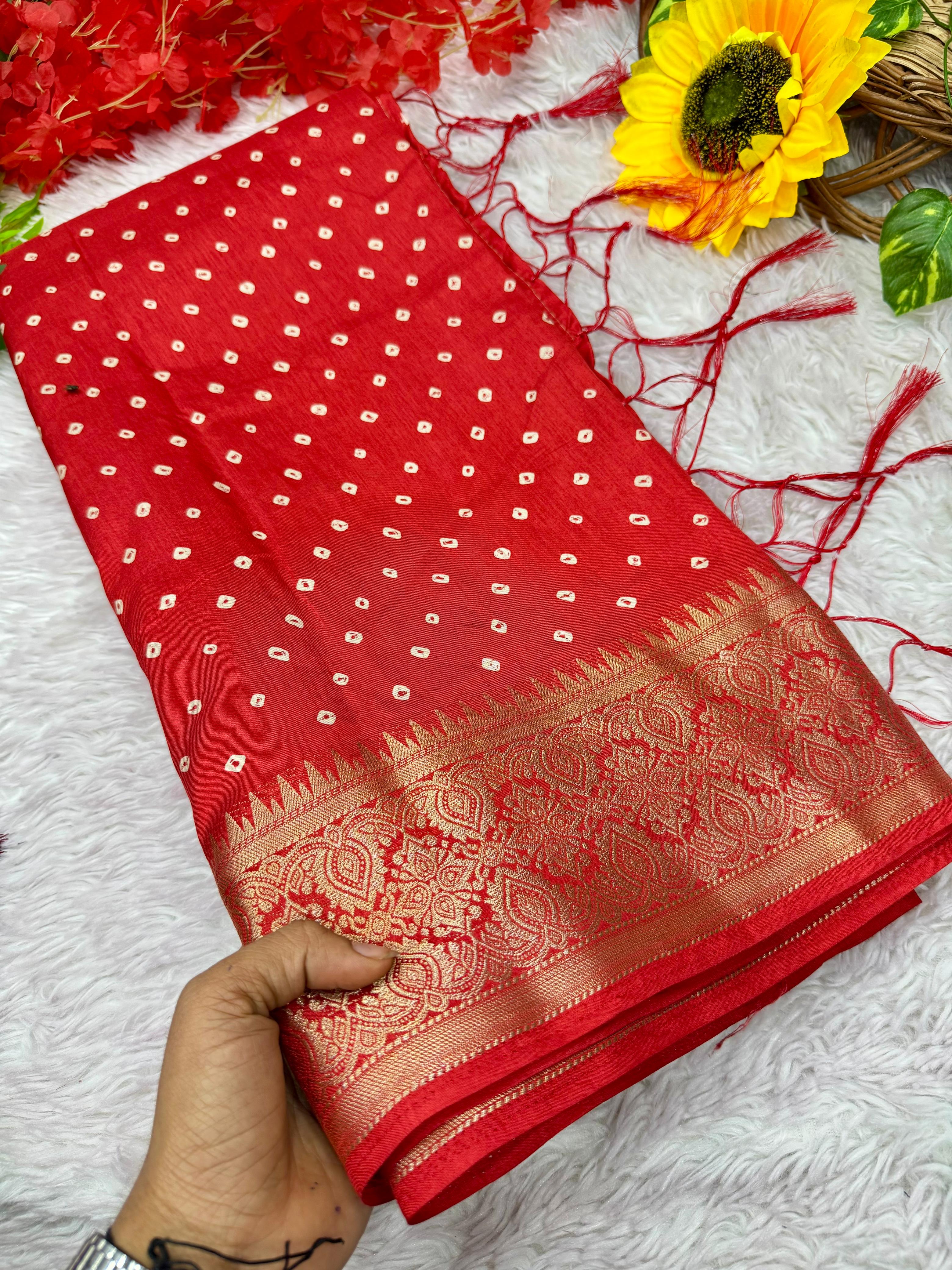 Red  Soft Dola Silk Saree S008