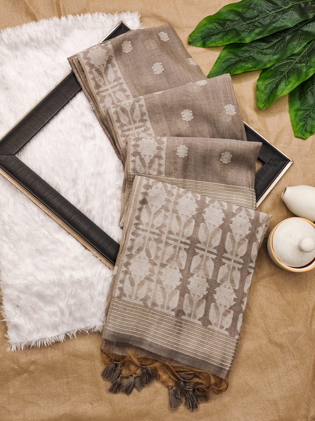 Premium Soft Muga Cotton Jamdani Saree S0112
