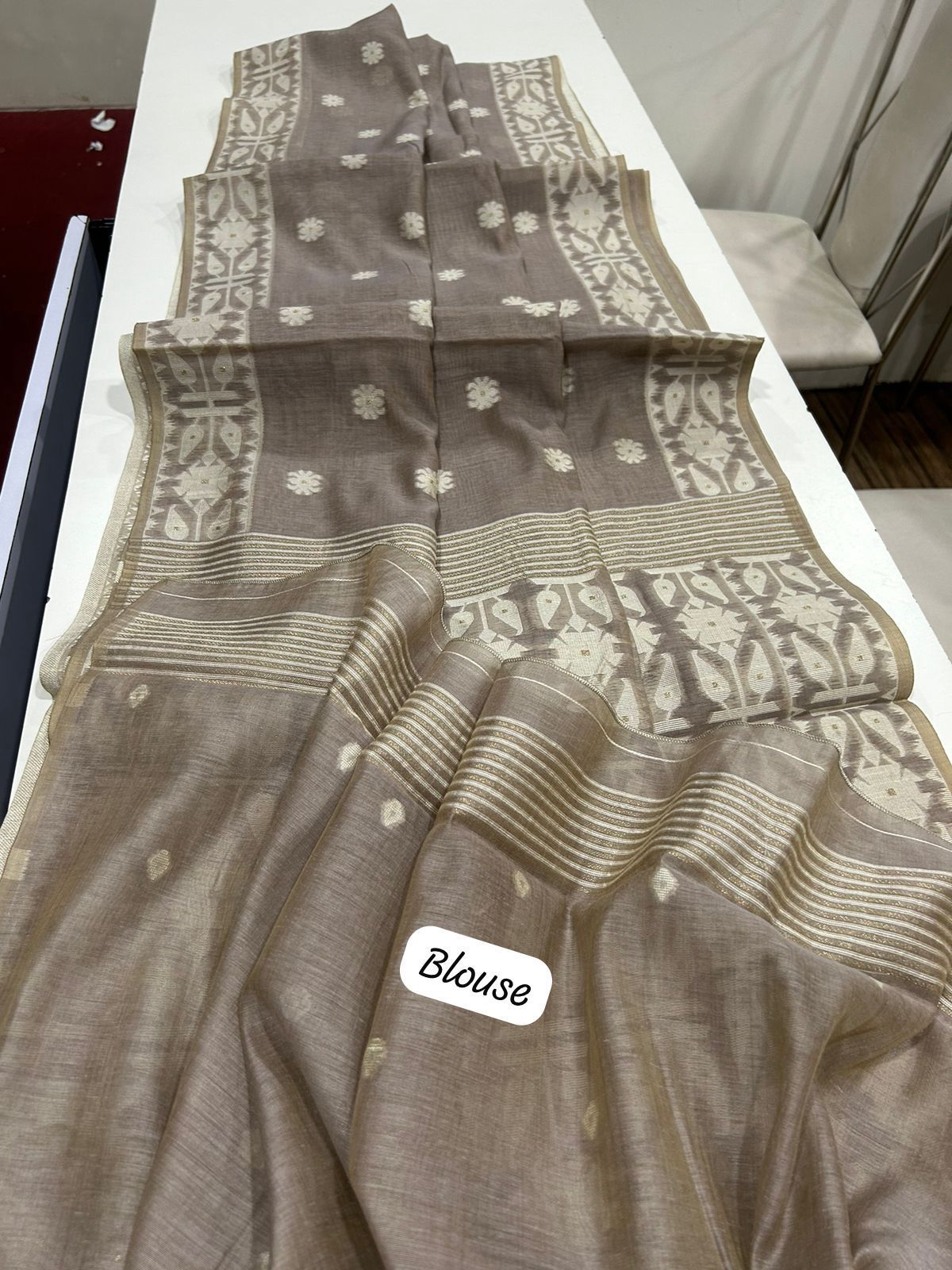 Premium Soft Muga Cotton Jamdani Saree S0112