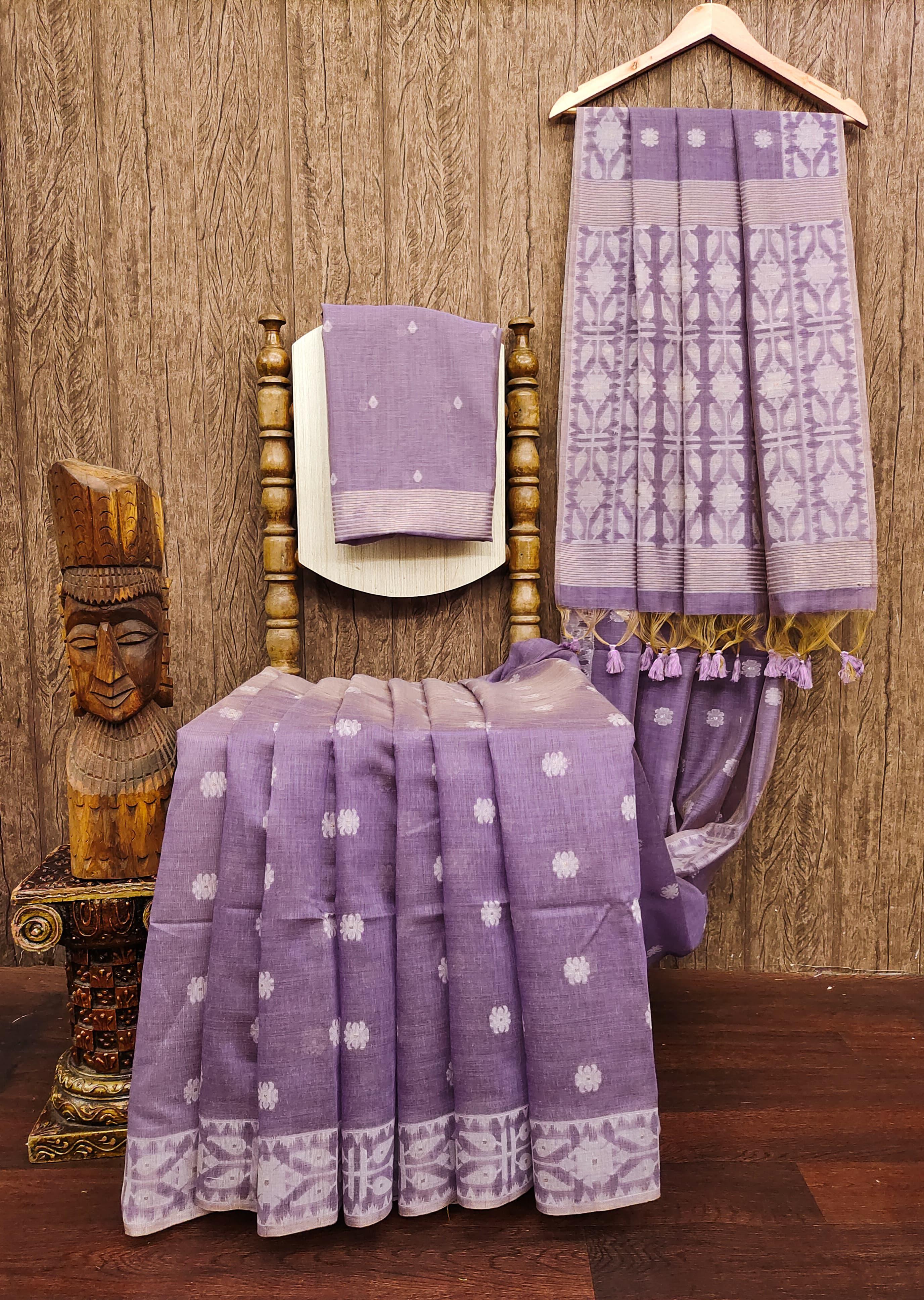 Premium Soft Muga Cotton Jamdani Saree S0109