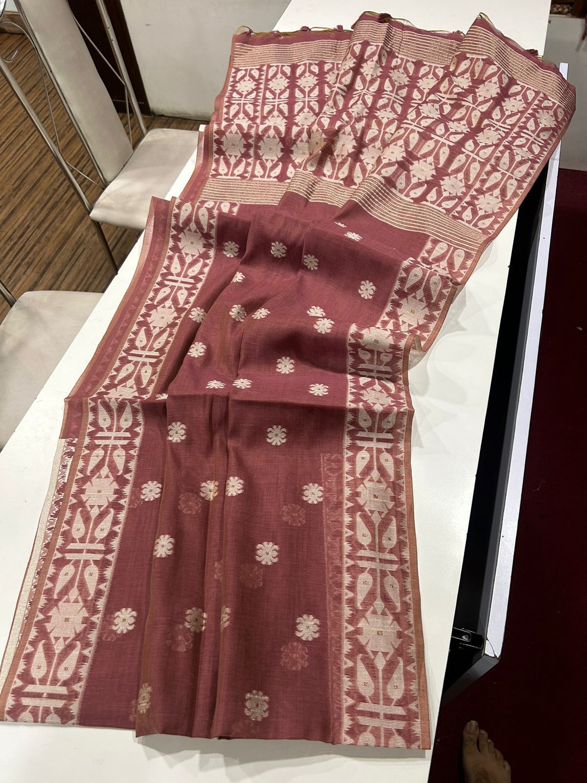 Premium Soft Muga Cotton Jamdani Saree S0110