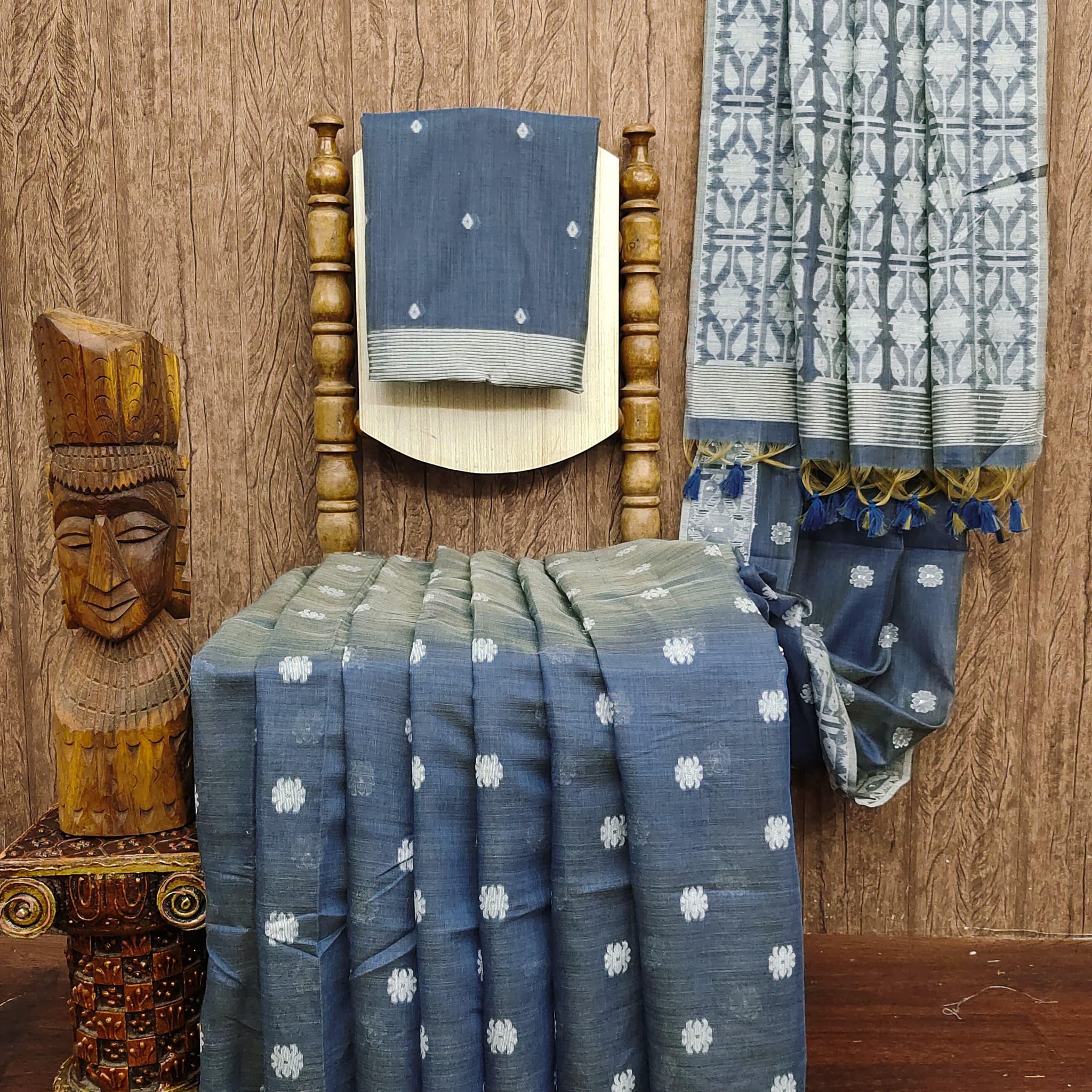 Premium Soft Muga Cotton Jamdani Saree S0108