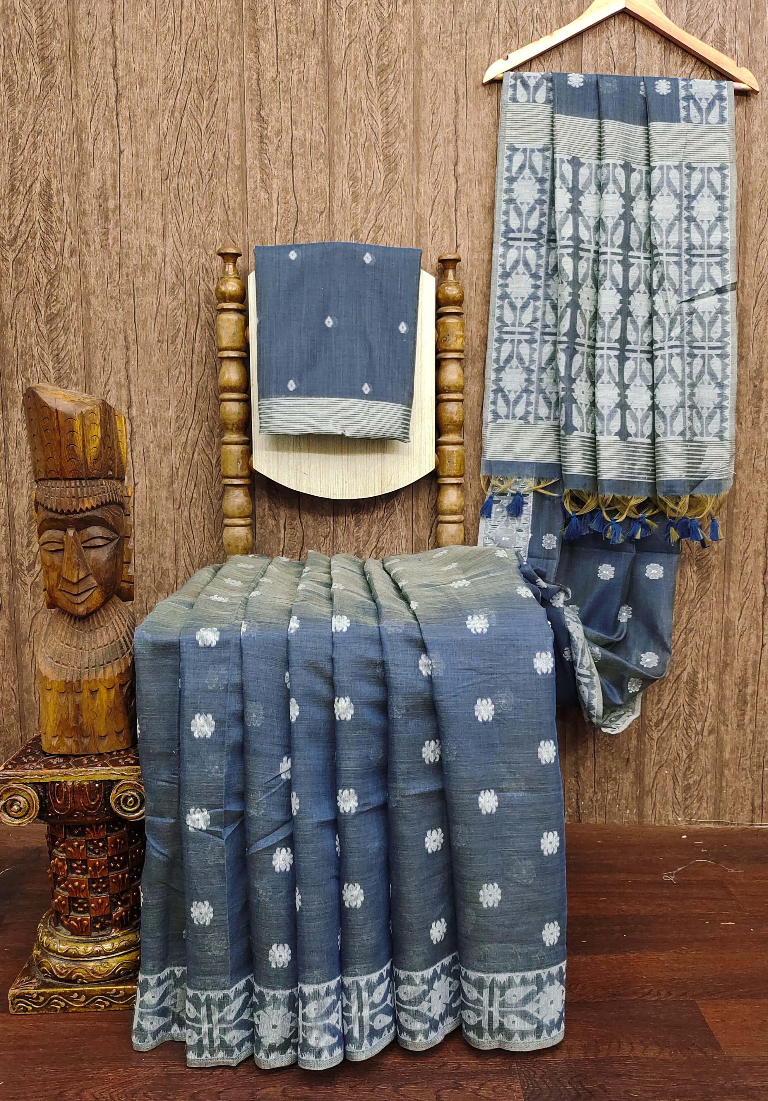 Premium Soft Muga Cotton Jamdani Saree S0108
