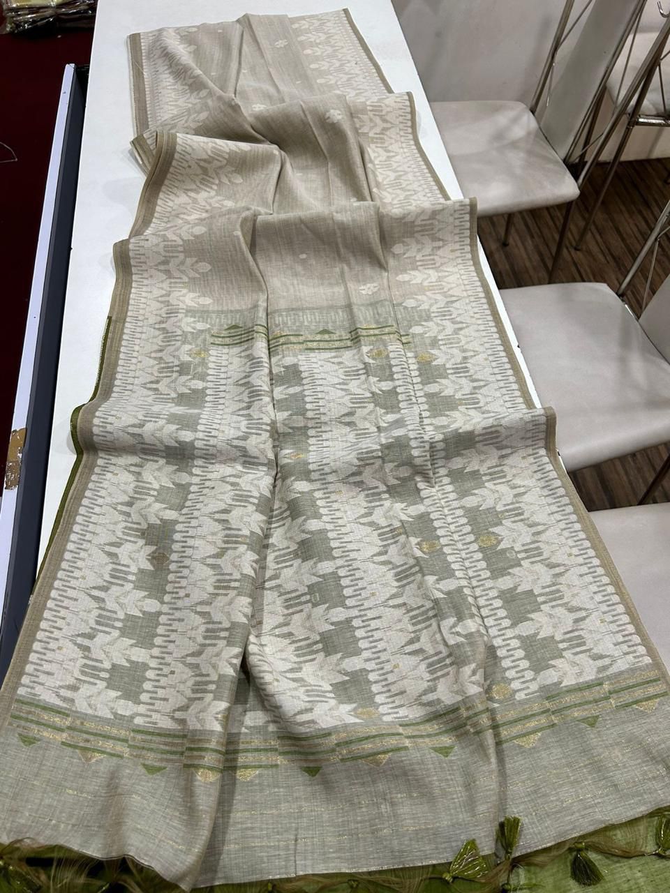 Premium Soft Muga Cotton Jamdani Saree S0117
