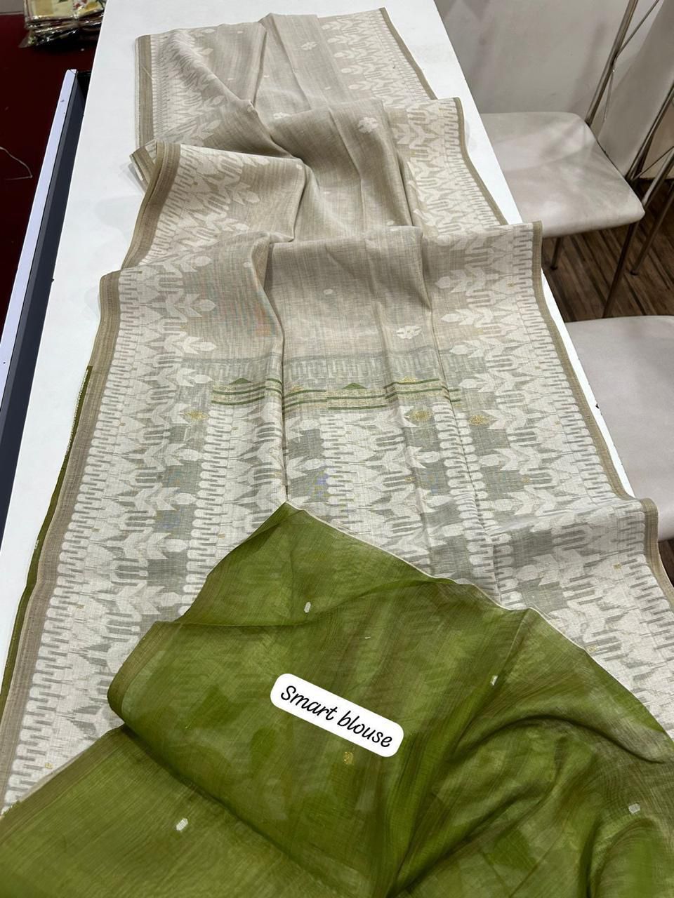 Premium Soft Muga Cotton Jamdani Saree S0117