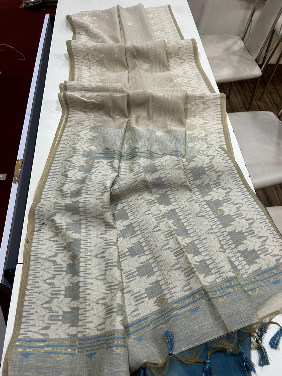 Premium Soft Muga Cotton Jamdani Saree S0119