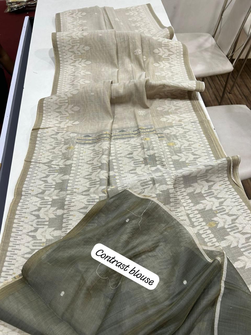 Premium Soft Muga Cotton Jamdani Saree S0120