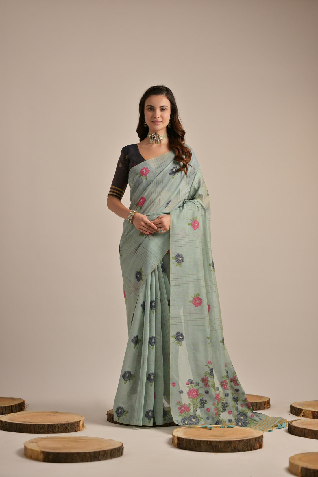 Premium Soft Muga Cotton Saree with Colorful Motif S0121