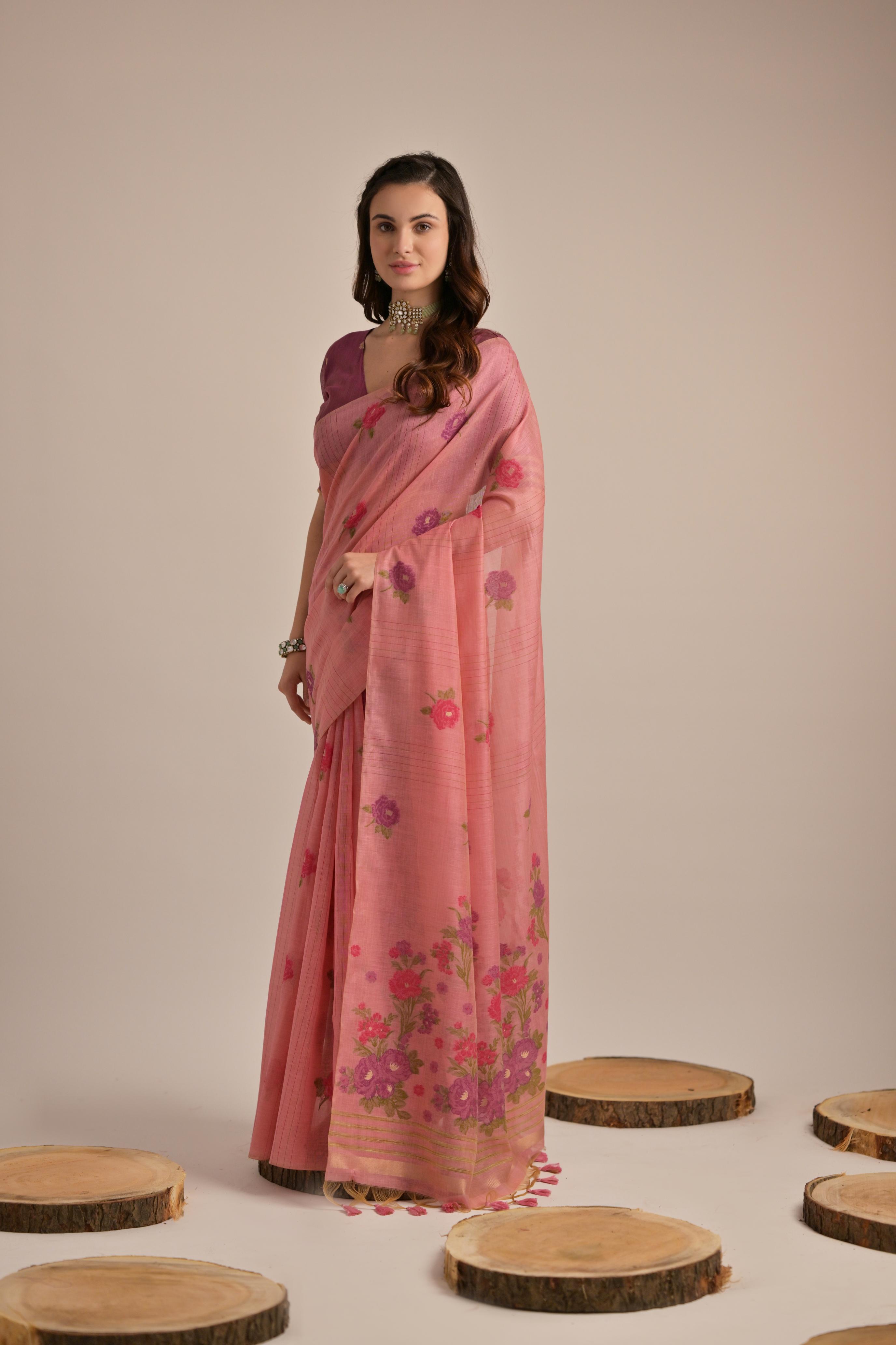 Premium Soft Muga Cotton Saree with Colorful Motif S0121