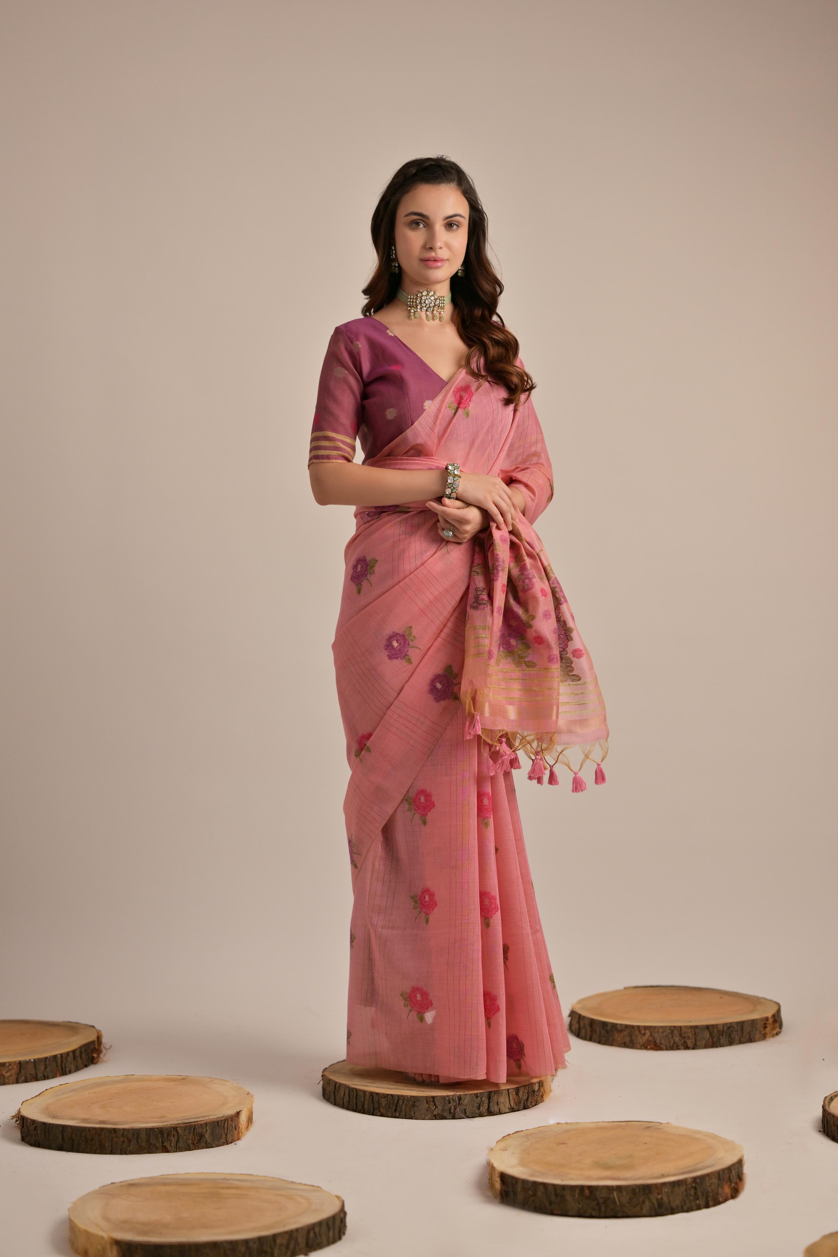 Premium Soft Muga Cotton Saree with Colorful Motif S0121