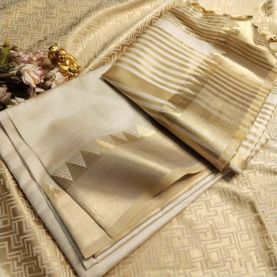 Assam Silk Weaving Saree with Zari Temple Border S0122