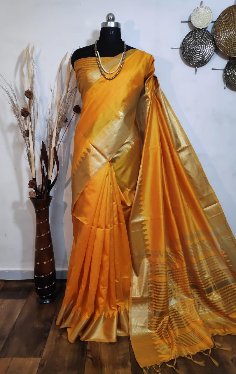 Assam Silk Weaving Saree with Zari Temple Border S0122