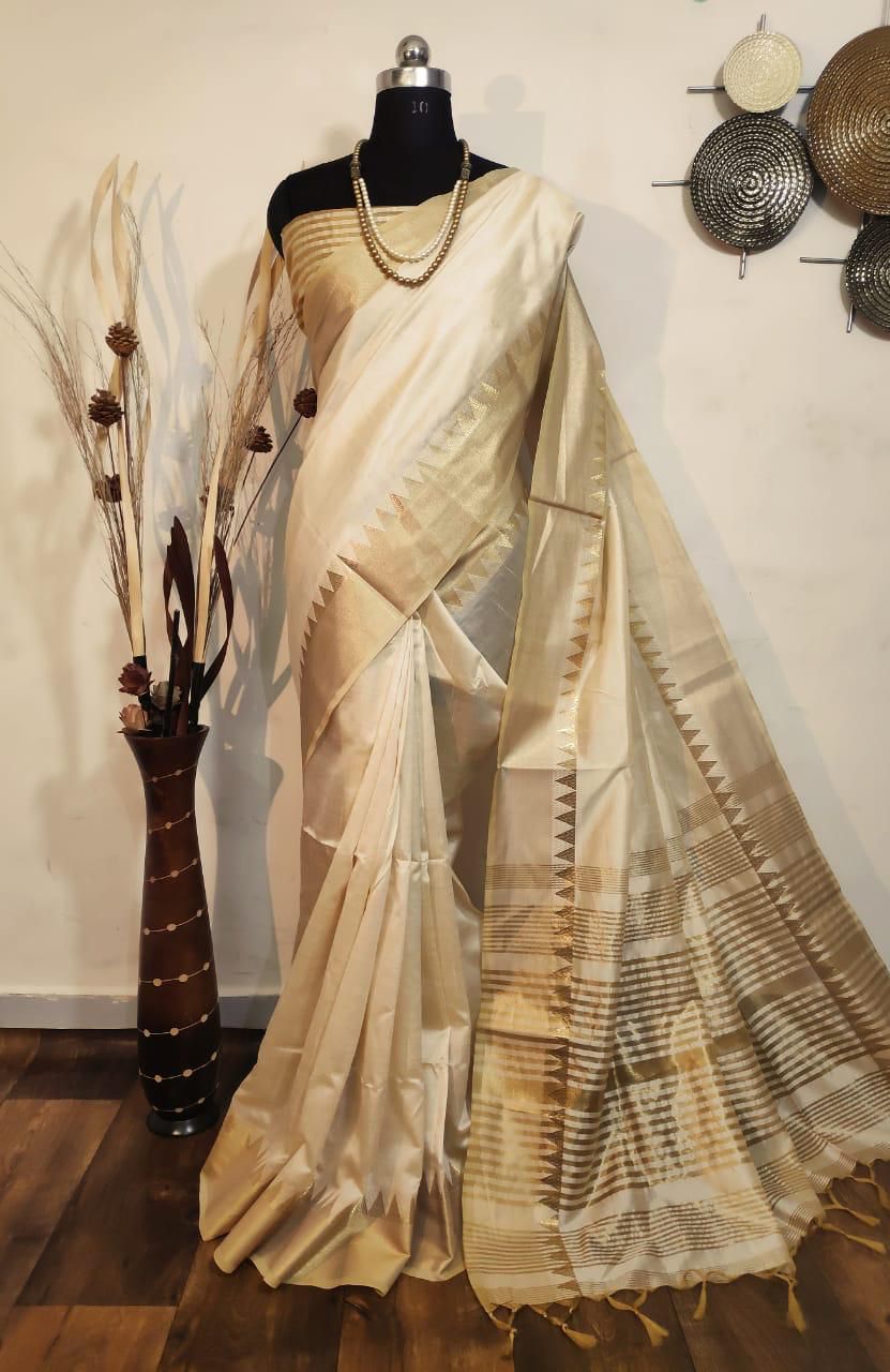Assam Silk Weaving Saree with Zari Temple Border S0122