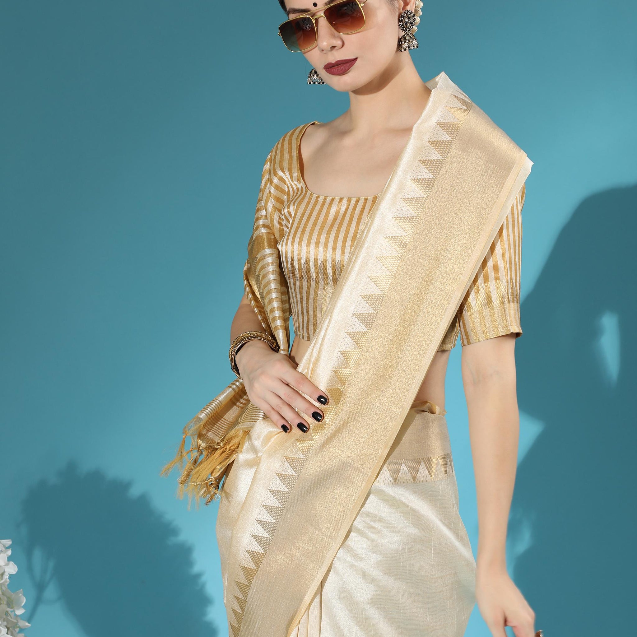Assam Silk Weaving Saree with Zari Temple Border S0122