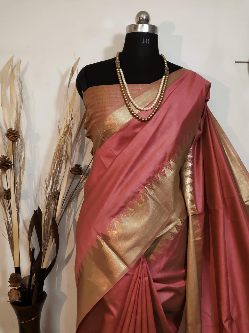 Assam Silk Weaving Saree with Zari Temple Border S0122